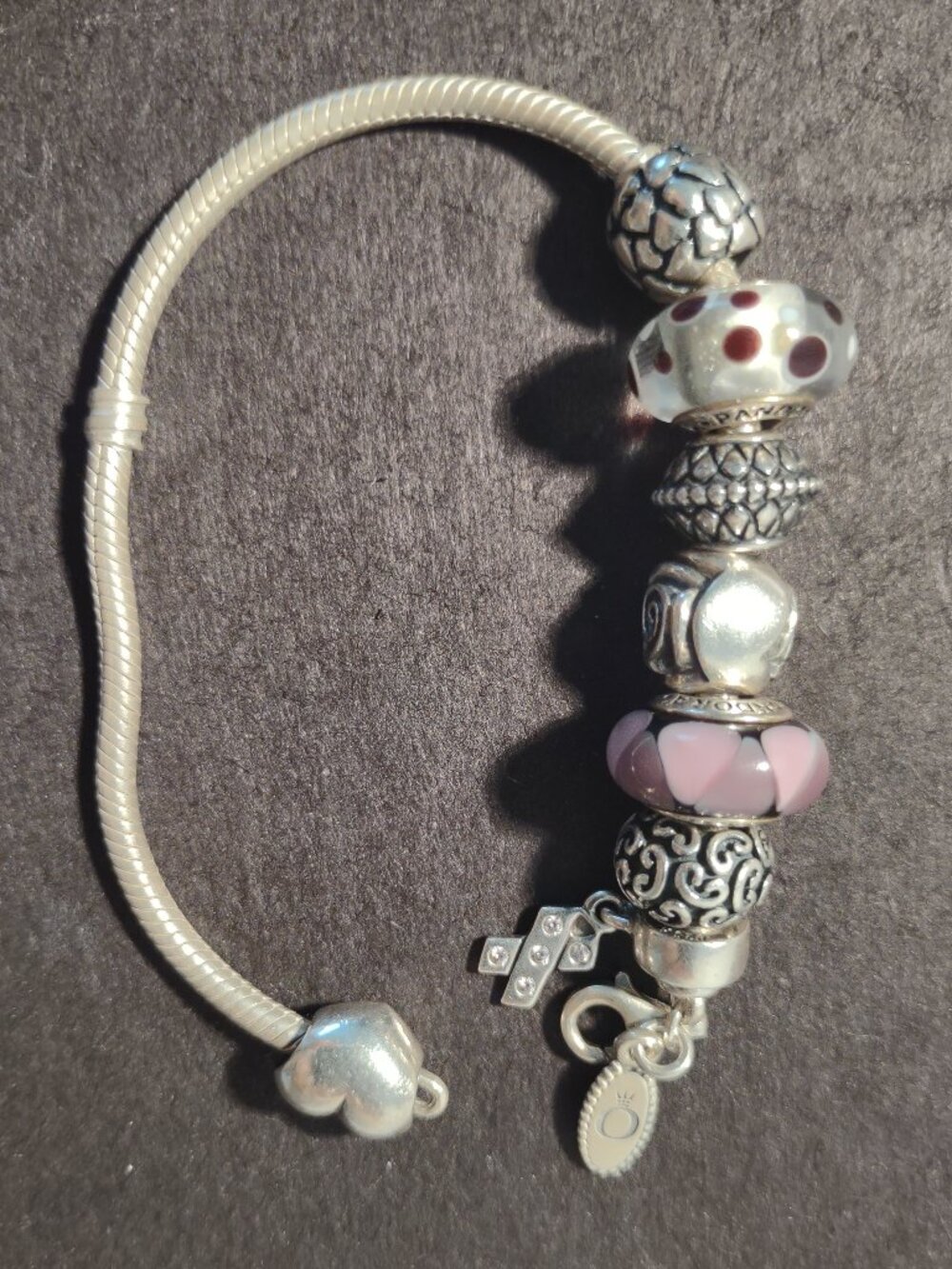 Pandora Charm Bracelet W/8 Charms - S925 ALE 7" Snake Chain 925 Sterling Silver